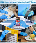 Top Tier Blue Nitrile Gloves Food Safe Grade 6 Mil Thick Latex Free Kitchen Cooking Cleanup 100 Count Roll for pet care, food prep.