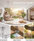 Outdoor Hanging Egg Chair Without Stand For Patio Or Balcony, Wicker Swing Egg Basket With Padded Cushion, ceiling mount shown.