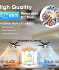 Reversible DC motor highlighted for Smooth As Butter 52 Inch Ceiling Fan With Slick App And Remote Controls featuring quiet performance.