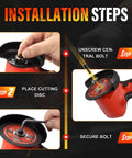 Installation steps for Power Through Demanding Jobs With This Heavy Duty 3 Inch Cordless Angle Grinder with cutting disc.