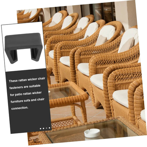 Super Practical Outdoor Patio Furniture Clips Keep Your Sectional Couch Pieces Secure And Neat Prevent Wicker Chairs From Blowing Away With These Lightweight Easy Carry Connectors Ideal For Garden Sofa Arrangements And Rattan Sets, shown with wicker chairs and tables in an outdoor setting.