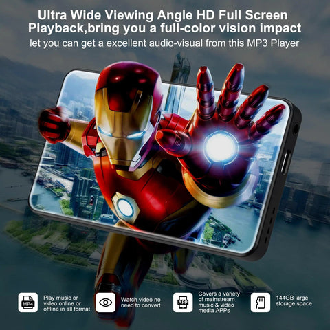 All In One Portable MP3 Player With Bluetooth And WiFi, 144GB Storage, 4 Inch Full Color Touch Screen showing hero image