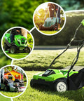 42 Inch Lawn Mower Deck Rebuild Kit With Belt And Spindles, various green mowers on grass, fits LTX1042KW LTX1042KH