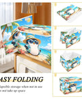Heavy Duty Foldable Storage Bin With Secure Lid And Easy Grab Handles For Bedroom Closet Organizers, collapsible toy box with penguin design.