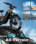 Badass Dual Motor Electric Bike For Adults Smooth 43Mph Off Road Cruiser Kickin Dust Fat Tire Ebike With 220 Mile Long Range 60v Battery is shown with thick fat tires on an all-terrain surface.