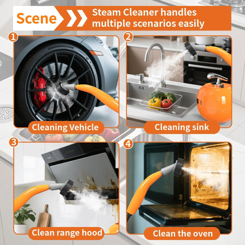 Beast 2000W Handheld Steam Cleaner With 248F Steam 1500ml Tank cleaning car wheel, kitchen sink, range hood, and oven