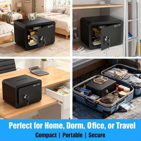 Compact Money Safe With Key Lock And Coin Slot Hidden Stash Box For Cash Jewelry Passports And Valuables Easy Access