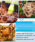 100 Pack Disposable Blue Poly Lug Liners, 22.75 By 20 Inches, 3 Mil Thick, shown with meat and seafood for food processing