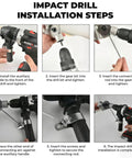 Step-by-step guide for installing auxiliary handle on an impact drill, enhancing control for metal cutting.