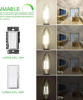 E12 Candelabra LED Bulbs Dimmable 4000K Natural White 60W Equivalent Type B Light Bulb For Chandeliers And Ceiling Fans C35 Clear Glass 600 Lumens 6 Pack Smooth Dimming Flicker Free Eye Friendly Lighting showing dimming levels with a Lutron dimmer.