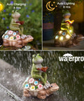 Solar Frog Riding Turtle Garden Statue For Outdoor Patio Yard Balcony Decor with frog on turtle under rainproof feature
