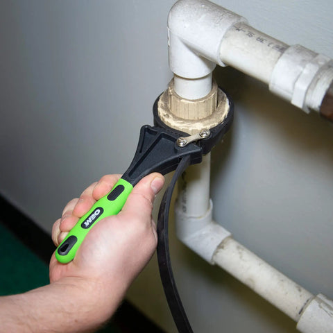 Using Two Piece Rubber Strap Wrench Set For Oil Filters, Pipes, Faucets, And Jar Openers on plumbing pipe fitting