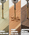 No Pre Drill Needed Outdoor Wood Deck Fasteners Size 10 X 3 Inches Rust Resistant Tan Epoxy Coated shown used in PT lumber and cedar
