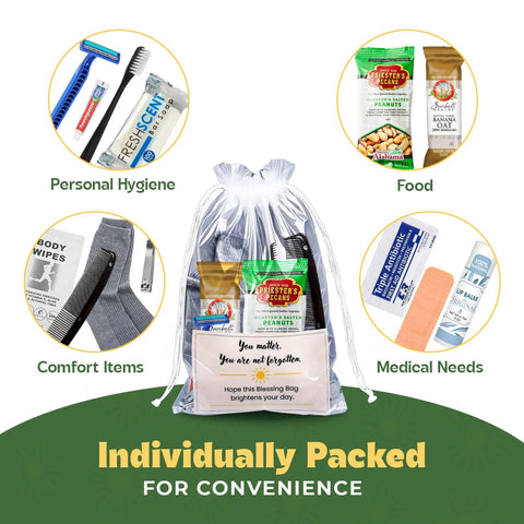 Five Complete Hygiene Care Packages For The Homeless With Socks Soap Toothbrush Toothpaste First Aid Wipes Lip Balm And Food Ideal Outreach Blessing Bags For Charity And Street Outreach Programs