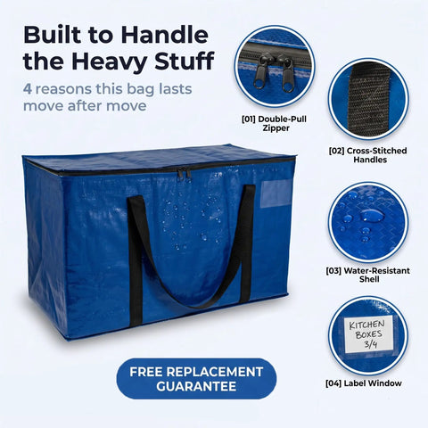 Beefy Heavy Duty Moving Bags Set With Backpack Straps And Sturdy Zippers And Handles Extra Large 86 Liters Waterproof Design
