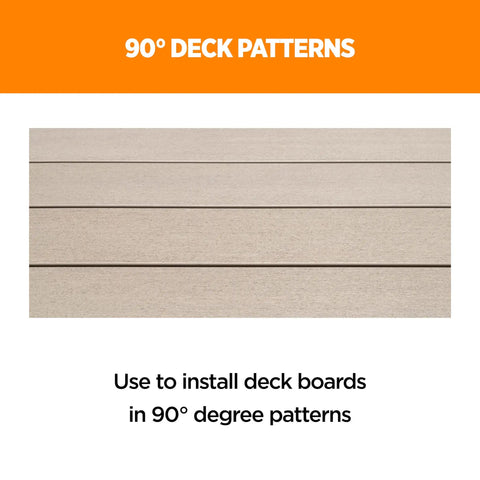 Heavy Duty Universal Hidden Deck Fastener Clips for Wood Composite and PVC Grooved Boards used for 90° deck board installation.