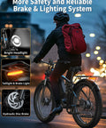 Cyclist on 6000W Peak Dual Motor Fat Tire Electric Bike For Adults With 52V 32Ah Battery, city ride with safety lights active