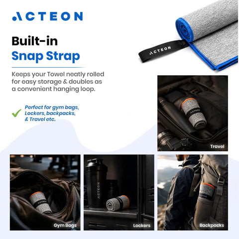Level Up Your Grind With These 5 Pack Microfiber Gym Towels Quick Dry Silver Ion Odor Free Sweat Towel rolled towel with built-in snap strap for travel.