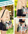 Woman carrying Desert Beige Insulated Lunch Bag for Women and Men with adjustable strap and llama design, reusable cooler tote for work, picnic, camping.