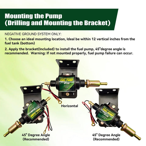 Diesel Specific Micro Electric Fuel Pump, 12 Volt, 35 GPH at 4 to 7 PSI, mounting instructions for 5 Sixteenth Inch Inlet and Outlet.