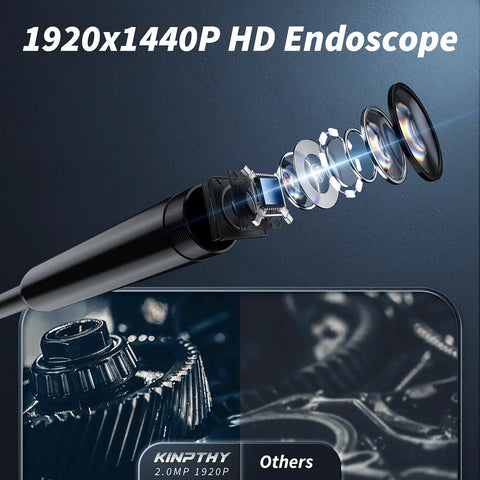 1920P HD Endoscope Camera With Light And 8 Adjustable LEDs, SemiRigid Snake Borescope For Tight Spaces, 16.4ft Cable, 7.9mm Probe, 2.0MP Clear Video For iOS And Android endoscope probe with lens and LED light, 1920x1440P display