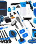 Go To Car Wash Kit With Foam Gun And Brush Mop Large Folding Bucket Blue detailing set with various brushes and tools