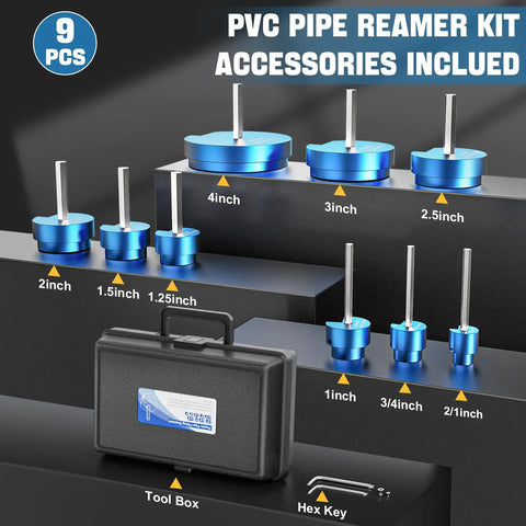 Pro Grade Versatile PVC Pipe Reamer Kit Set From Half Inch To Four Inch With Nine Reamers Four-Sided Carbide Aluminum Build Set