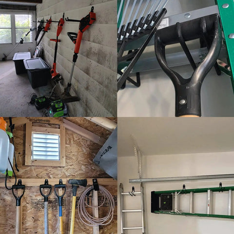 Ultra Heavy Duty 11 Inch Garage Hooks Wall Mount Storage Hangers Four Pack Long Hooks For Hanging Tools Chairs Hoses Ladders Ropes And Bulk Items A Beefed Up Durable Garage Organizer For Quick Access in various storage setups