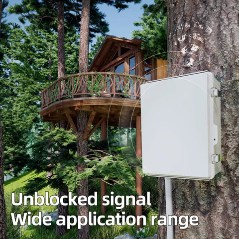 UL Listed Nema 6 Junction Box With Mounting Plate Heavy Duty Weatherproof Electrical Enclosure In Grey Fire Retardant Plastic Housing mounted on tree.