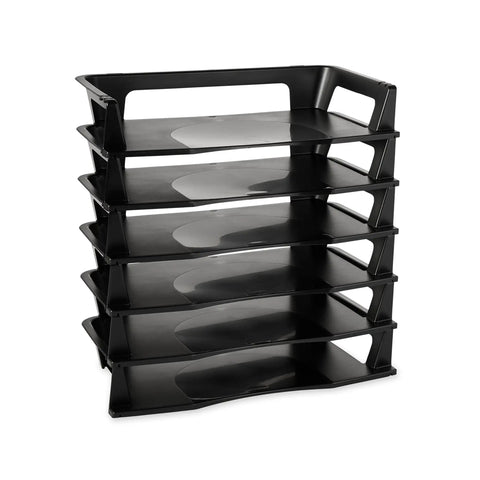 Regeneration Six Tier A4 Letter Tray Organizer Plastic Self Stacking Black Office File Tray For Documents And Folders Eco Friendly 25 Percent Post Consumer Recycled Content Great Desk Must Have.