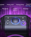 Top controls of Epic 180W Peak Party Bluetooth Speaker With Four Drivers, Dual 4.04 Inch Subwoofers, Deep Bass And 105dB HD Sound, IPX5, USB TF Aux.