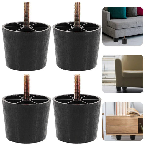 4 Pack Adjustable Furniture Levelers Screw On Feet for Cabinets And Tables 50mm Tall Plastic And Iron Legs with M8 Thread Black