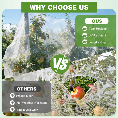 Lightweight Reusable Garden Netting Pest Barrier 10x50 Ft Insect Mesh Pro Grade covering fruit trees, comparison with others