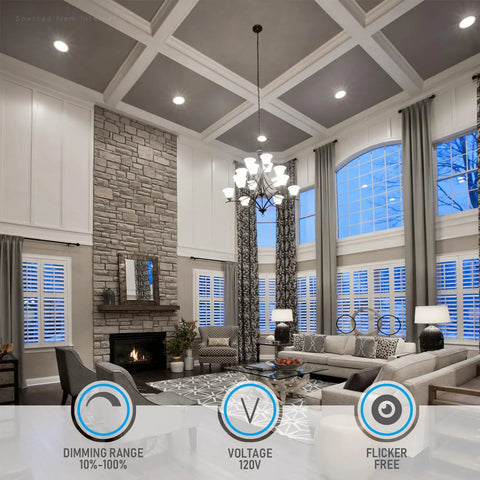 Living room with 8 Inch Slim LED Recessed Light With J Box 18W Ultra Thin Dimmable Canless Downlight in ceiling