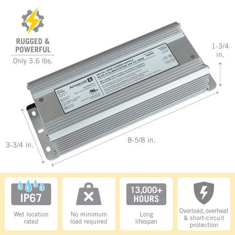 200W 24V DC LED Power Supply Silver Finish Go To Constant Voltage Driver For LED Strips Tape Lights Pucks Linear Bars And Landscape Lighting With Microprocessor Dimming Control And Rock Solid Output