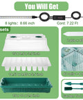 Components of 4 Pack Seed Starter Tray With Grow Light, 80 Cell Indoor Greenhouse Kit; tray, dome, LED light, and label.