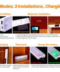 Installation and charging guide for Under Cabinet Lights Rechargeable 8 Inch Motion Sensor LED Magnetic Stick On Closet Light Pack of 2 for Kitchen Counter Stairs and More USB Powered No Fuss Easy Install Cool White