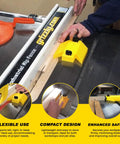 Heavy Duty Universal Featherboard For Table Saw Woodworking grips on blade, showing secure lumber and table saw fence in use.
