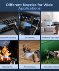 Different nozzle applications of Beast Mode 150000 RPM Cordless Air Duster With LED Display for versatile cleaning tasks.