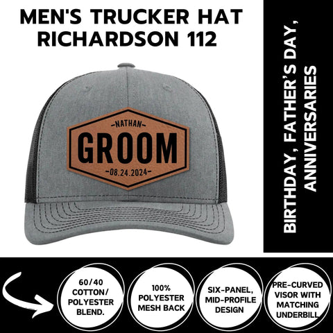 Groom Gifts For Men Customizable Groom Squad Hat Sets From 3 To 10, Personalized Will You Be My Groomsman Trucker Hat, front view