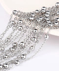 33ft 2mm Stainless Steel Satellite Bead Chain Roll Bulk For Jewelry Making, 304 Stainless Steel Nickel Free And Lead Free Cable Chain With 4mm Beads, Ideal For Necklaces, Bracelets, And Artisan Jewelry Projects, close-up