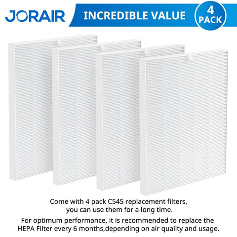 4 Pack C545 Replacement Filter S For C545 Air Purifier, Compatible With Filter S 1712-0096-00 And 2522-0058-00, displayed in white air filters.