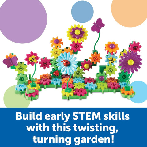 Gear Up And Bloom STEM Flower Building Set For Kids 3 To 5, 116-Piece Gear Garden Kit With Moving Gears, Flowers And Insects