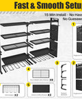 Heavy Duty Large Power Tool Organizer Wall Mount For Garage And Workshop Built Tough Black Metal Tool Rack With Easy Mount System Ample Storage For Drills Saws Bits And Accessories Keeps Tools Neat And Ready showing assembly components