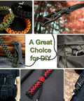 Collage of Durable Paracord 550 Rope 4mm 7-Strand Core 100ft Army Green for DIY and outdoor gear, survival tools, and accessories.
