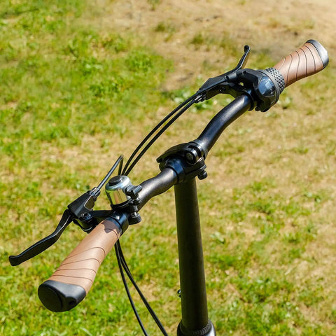 Close-up of handlebar with levers from the Six Piece Road Bike Brake Caliper Kit With C Shape Aluminum Calipers Levers Housing And Cables Replacement Set