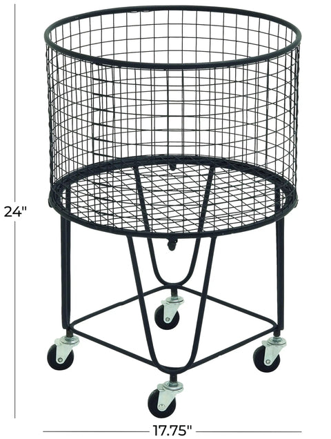 Rugged Metal Storage Cart With Rolling Mesh Laundry Hamper Deep Set Black Finish Industrial Style Organizer For Home Or Laundry Room 18 By 18 By 24 Inches Everyday Workhorse Urban Vibe Durable Steel Build