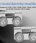 Four Wheel Trolley Assembly For Channel Strut Light Duty Compatible With All One And Five Eighths Inch P1000 P1001 P5000 P5001 P5500 P5501 And Taller Strut Channel In Electro Galvanized Steel For Rust And Corrosion Protection 2 Pack image showing two trolleys.