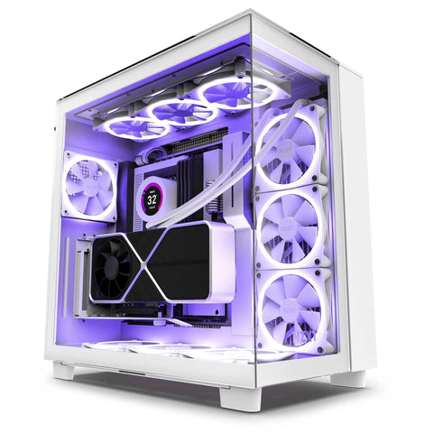 Vertical GPU Mounting Kit With 175mm PCIe 4x16 Riser Cable Heavy Duty Steel Bracket White GPU Holder, illuminated in PC build