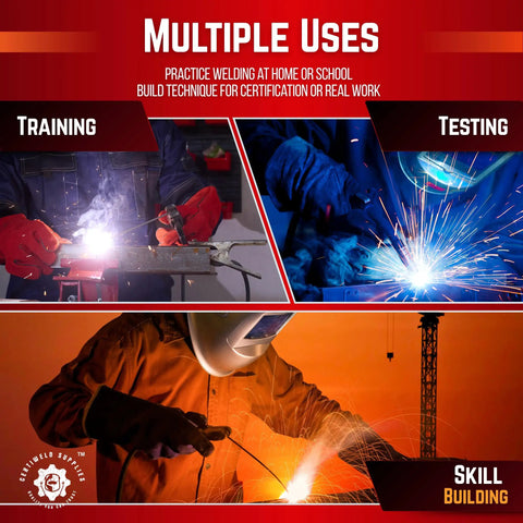 Training and testing with 20 Pack Welding Coupons Set For MIG TIG Arc Stick And Wirefeed Practice in workshop settings.